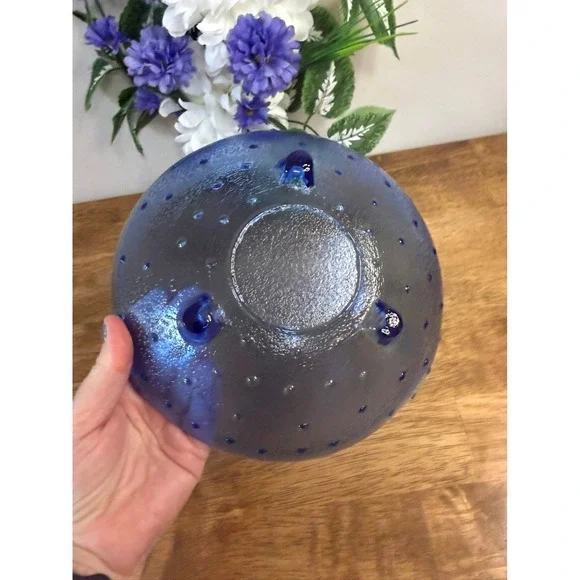 Vintage Cobalt Blue Textured Three Footed Console Bowl MCM Decor Kitchen Dining‎ - Picture 6 of 6